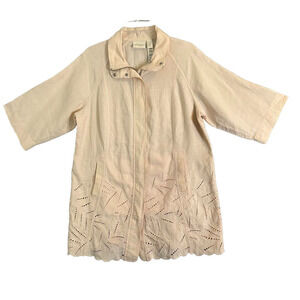 Chicos Blouse Shacket Women Sz 2 Large Linen Short Sleeve Full Zip Breathable